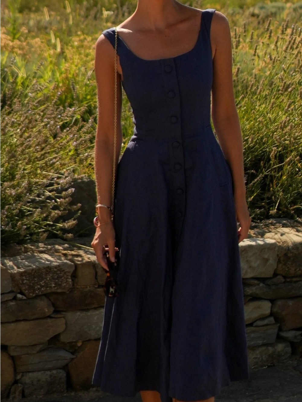 Aavelle 100% Linen Boat Neck Midi Dress